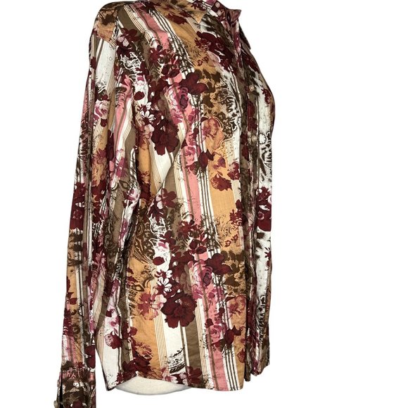 MBX Men's Casual Button Down Shirt Size Large Long Sleeve Collar Maroon Pink Flo - Picture 10 of 16